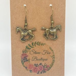 Bronze Toned, Sterling Silver Hook Wire Earrings with Horse Novelty Charms.